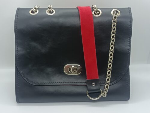 Sac Sofia noir doublé cuir rouge
