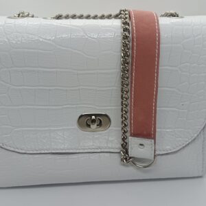 Sac Sofia blanc doublé cuir rose