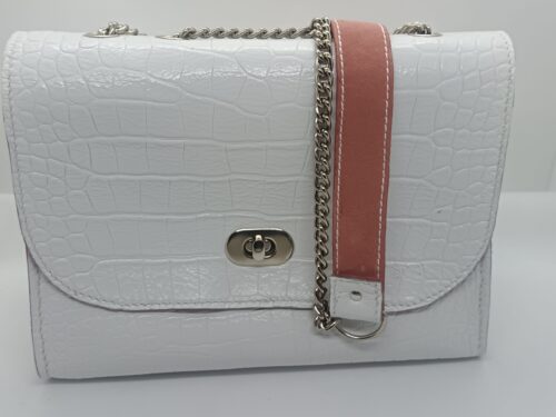 Sac Sofia blanc doublé cuir rose