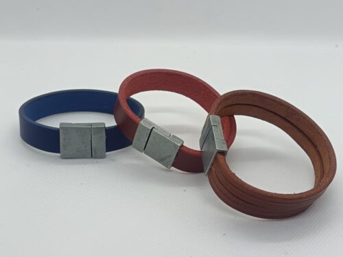 bracelet en cuir tannage végétal attache métallique aimantée