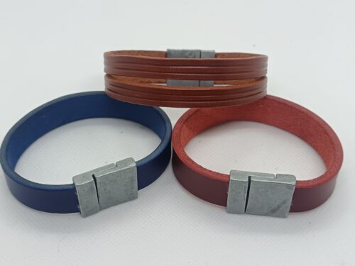 bracelet en cuir tannage végétal attache métallique aimantée
